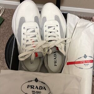 Prada Women’s White, Gray & Red Low-Top Sneakers